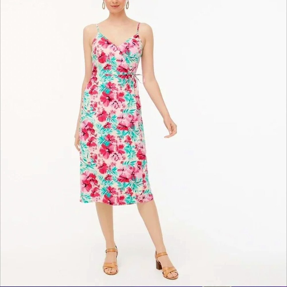 NWT J. Crew Cotton Midi Wrap Dress in Hawaiian Print - Size 00 / 3T